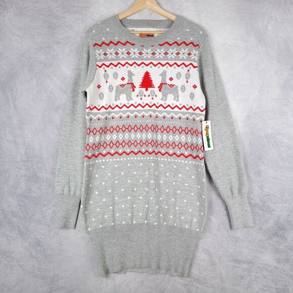 Tipsy Elves Dresses & Skirts - Tipsy Elves Sweater Dress Womens Large Gray Fair Isle Llama Snowflake Holiday